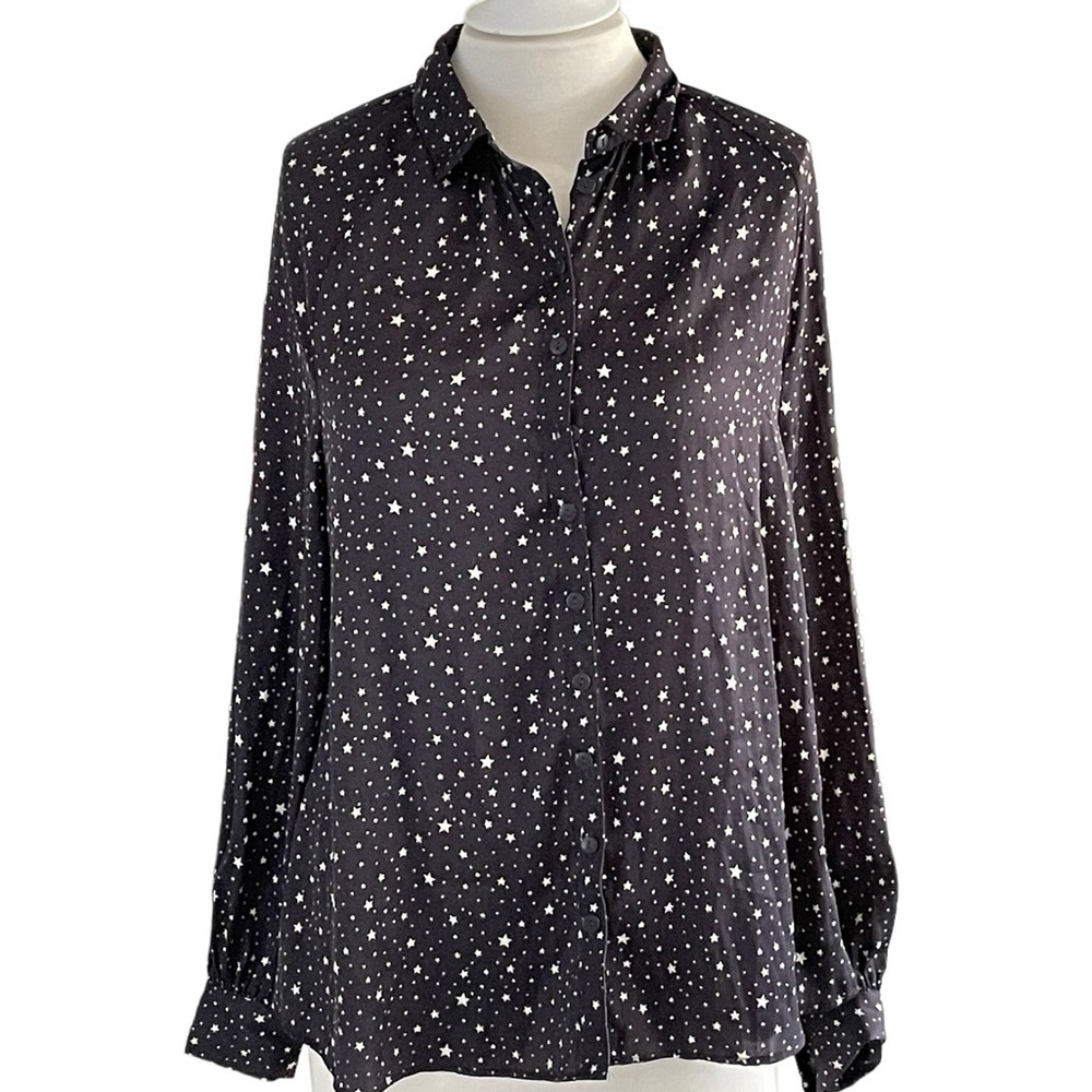 Urban Outfitters Blouse Navy With Stars Size S - Picture 2 of 7